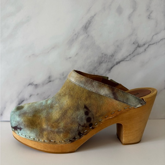 Jeffrey Campbell Fabric Multicoloured Tie Dye Clogs Heels Boho Festival Hippi - Picture 11 of 12